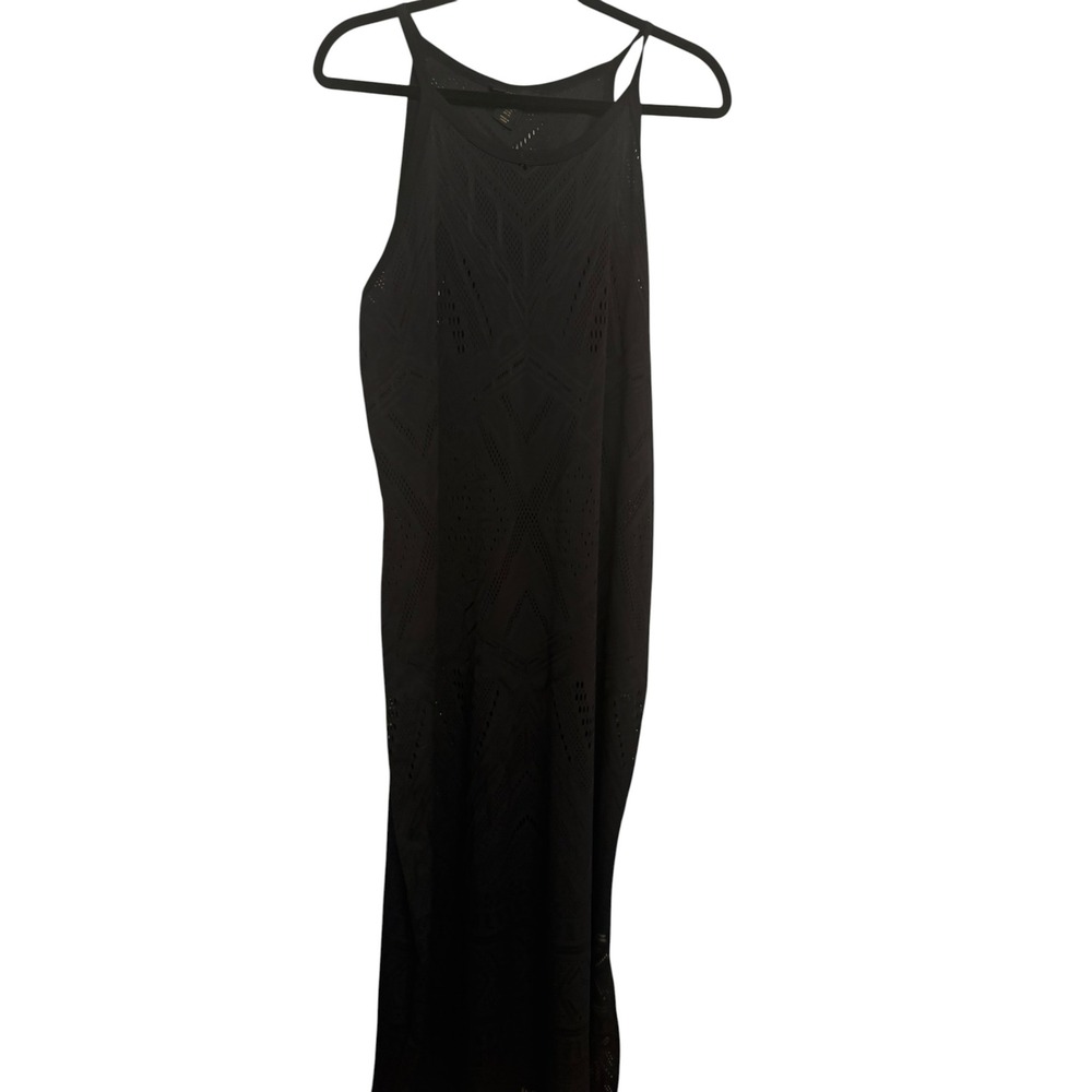 House of Harlow 1960 Black Laser Cut Perforated Maxi Dress XL Sleeveless Halter